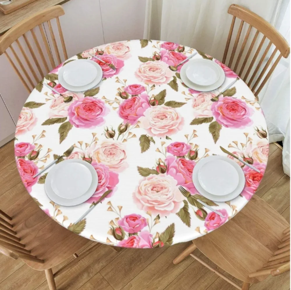 Pink Rose 48 in Round Fitted Table Cloth NWT